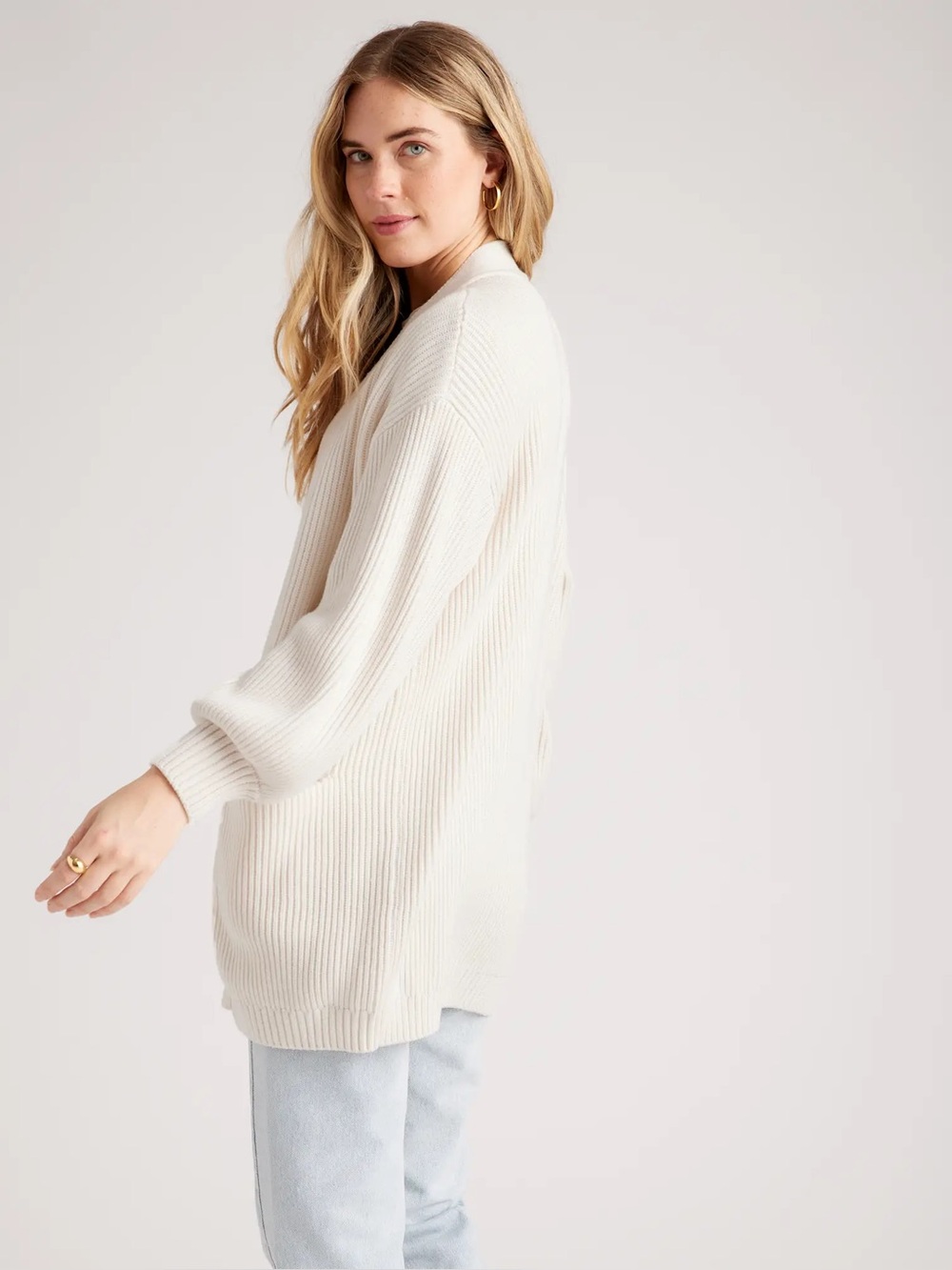 Quince 100% Organic Cotton Oversized Cardigan, Ivory, Size M - Picture 3 of 13